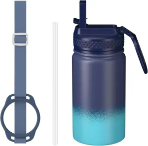 MURRICON 12oz Kids Water Bottle for School,Stainless Steel Water Bottles Kids with Straw,Vacuum Insulated Water Bottle for Kids,Gifts for Boys and Girls,BlueGreen