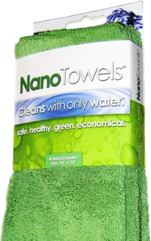 Nano Towels Cleaning Cloths - Cleans with Only Water - Wipes Away Dust, Spills & Grime Instantly Without Chemicals Paper Or Microfiber Supplies. Kitchen, Bathroom, Glass 14x14” 4-Pack Green