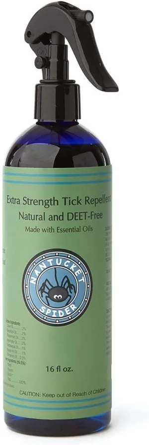 Nantucket Spider Extra Strength Tick Repellent Spray | Natural with Organic Essential Oils | Repels Ticks | DEET Free, Soy-Free, Vegan and Cruelty-Free | Perfect for Adults and Kids - 16 fl oz