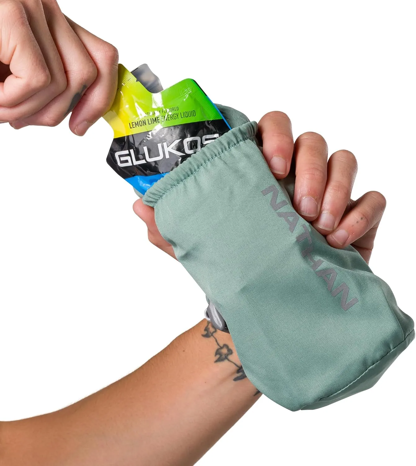 Nathan Handheld Soft Flask 18oz - Exo-Draw Insulated Collapsible Bottle - Grip-Free Strap & Rigid ExoSpine for Comfort/Support - Breathable Mesh Strap - Ideal Running/Hiking, Pinnacle, Sage Green