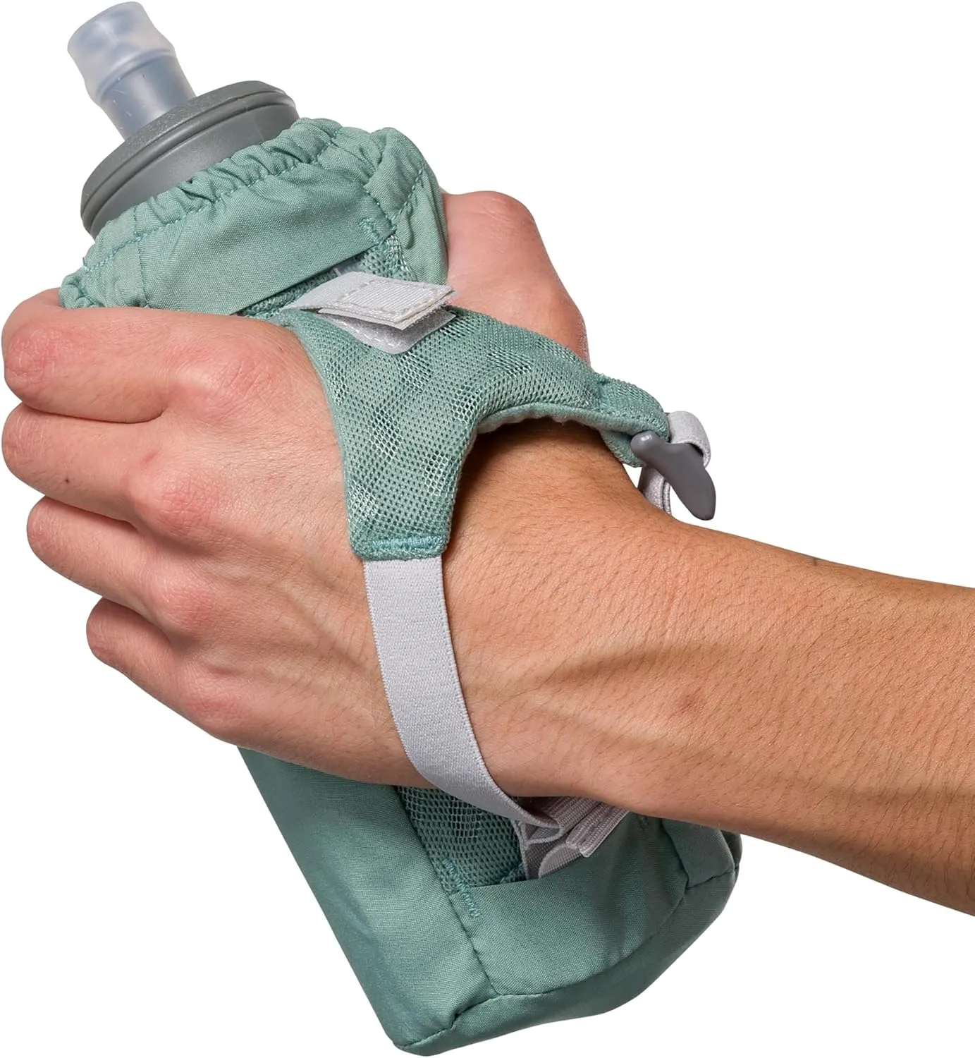 Nathan Handheld Soft Flask 18oz - Exo-Draw Insulated Collapsible Bottle - Grip-Free Strap & Rigid ExoSpine for Comfort/Support - Breathable Mesh Strap - Ideal Running/Hiking, Pinnacle, Sage Green
