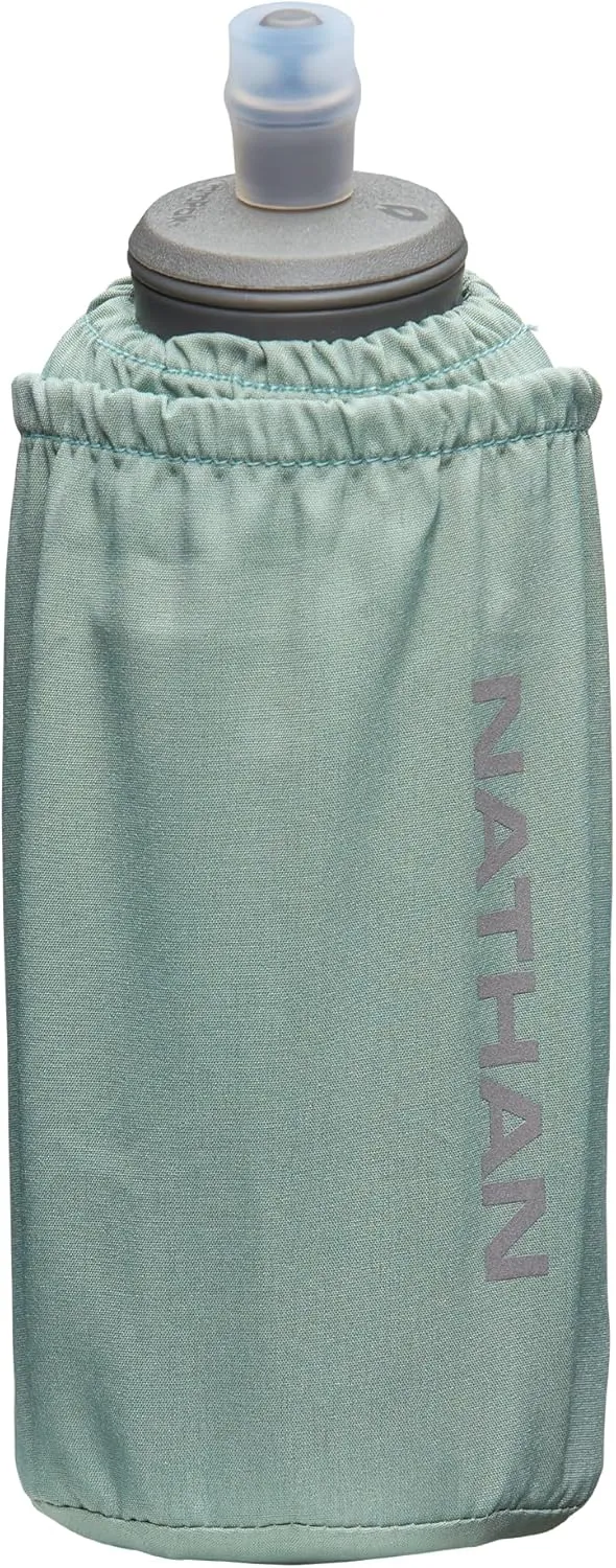 Nathan Handheld Soft Flask 18oz - Exo-Draw Insulated Collapsible Bottle - Grip-Free Strap & Rigid ExoSpine for Comfort/Support - Breathable Mesh Strap - Ideal Running/Hiking, Pinnacle, Sage Green