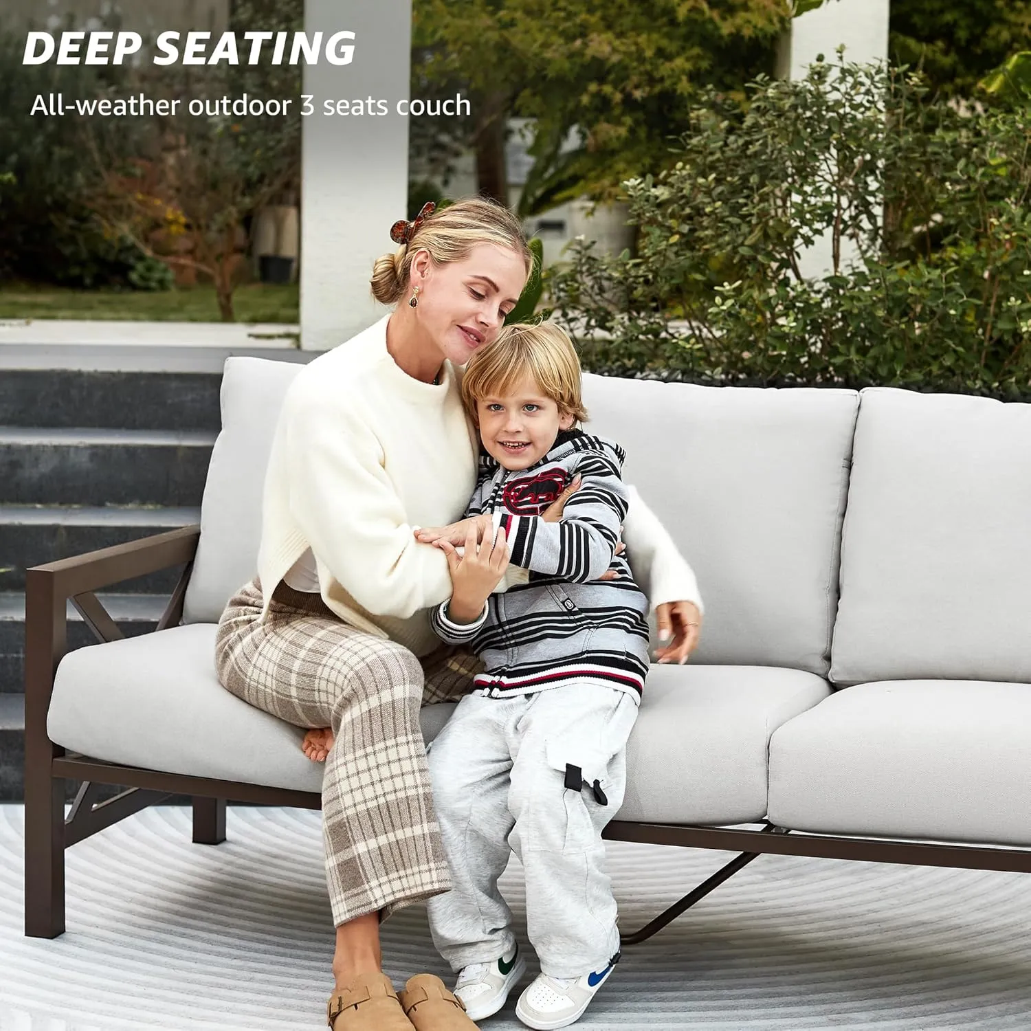 NATURAL EXPRESSIONS Outdoor 3 Seat Sofa Patio Furniture Set Deep Seating Couch with 6.5'' Thick Olefin Cushion for Garden,Front Porch, Deck, Balcony, Backyard