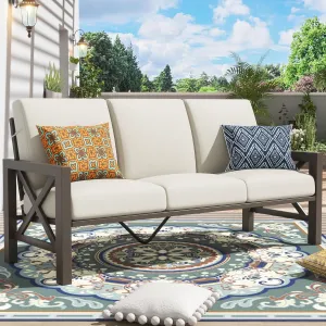 NATURAL EXPRESSIONS Outdoor 3 Seat Sofa Patio Furniture Set Deep Seating Couch with 6.5'' Thick Olefin Cushion for Garden,Front Porch, Deck, Balcony, Backyard