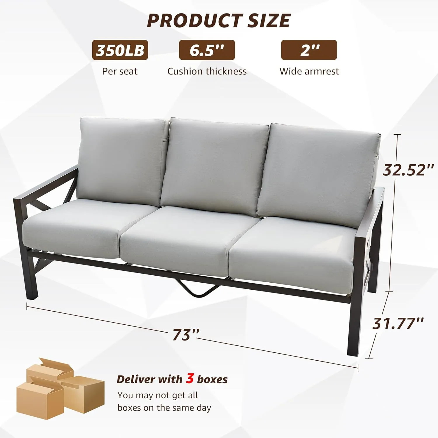 NATURAL EXPRESSIONS Outdoor 3 Seat Sofa Patio Furniture Set Deep Seating Couch with 6.5'' Thick Olefin Cushion for Garden,Front Porch, Deck, Balcony, Backyard