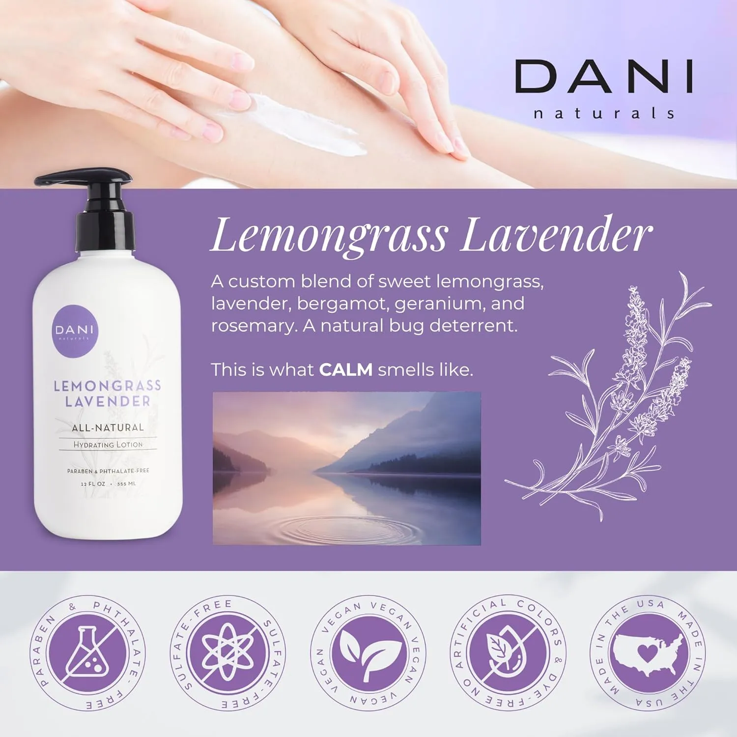 Naturals Hand & Body Lotion - Calming Lemongrass Lavender Scent, Moisturizing Lotion with Aloe Vera, Shea Butter & Vitamin E, Deep Hydration for Dry Skin, All Skin Types - 12 Oz