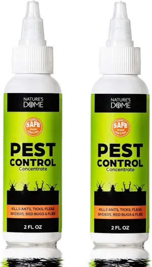 Nature's Dome Indoor Bug Spray 2 Pack – Natural Pet & Kid-Safe Pest Control Concentrate with Essential Oils – Roach, Spider, Flea, Mosquito & Ant Killer – Safe for Home & Outdoor Use, 2 oz Each