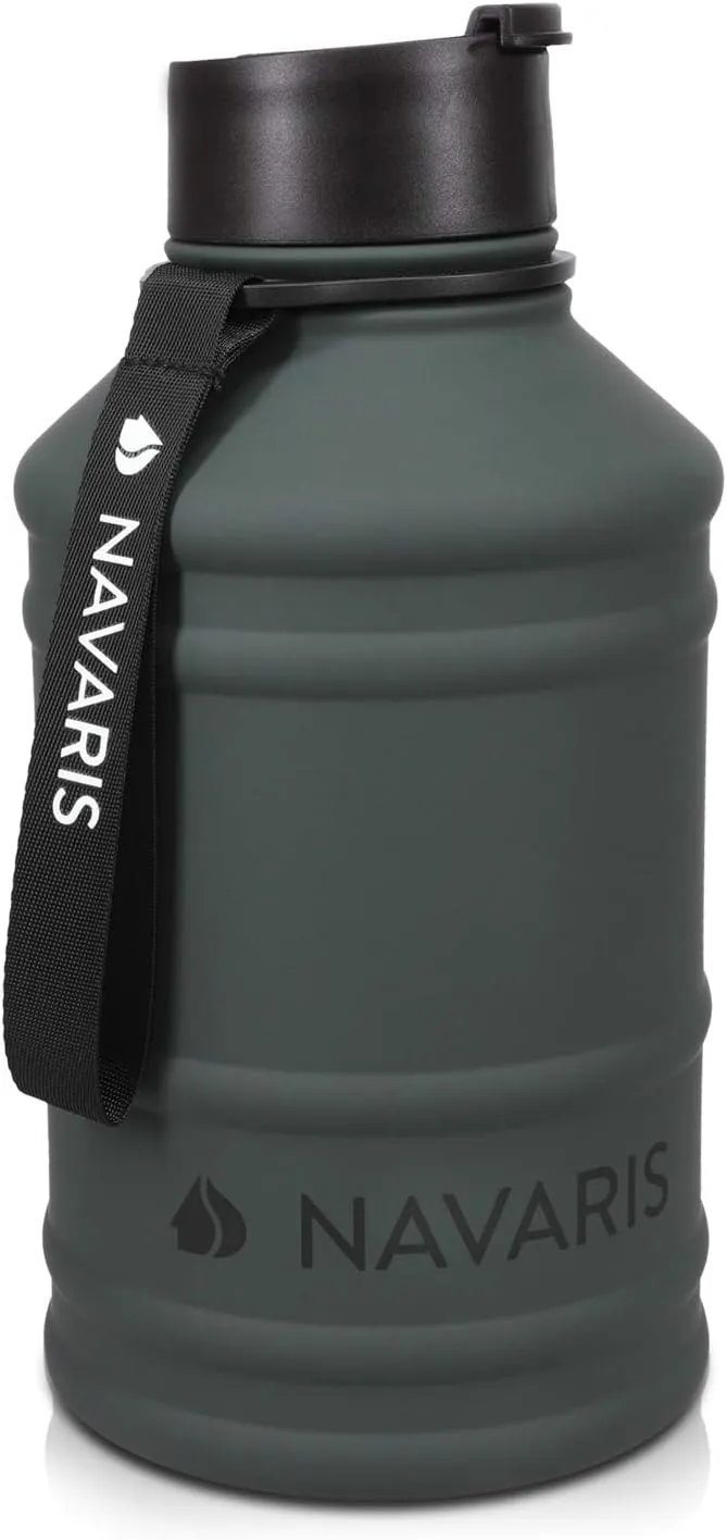 Navaris Stainless Steel Water Bottle - Single-Walled 75oz (2.2L) Big Metal Drinking Bottle for Sports, Camping, Gym - More Than Half Gallon Capacity