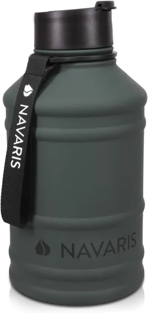Navaris Stainless Steel Water Bottle - Single-Walled 75oz (2.2L) Big Metal Drinking Bottle for Sports, Camping, Gym - More Than Half Gallon Capacity
