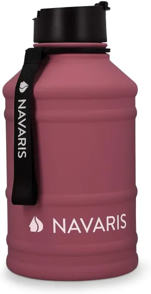 Navaris Stainless Steel Water Bottle - Single-Walled 75oz (2.2L) Big Metal Drinking Bottle for Sports, Camping, Gym - More Than Half Gallon Capacity