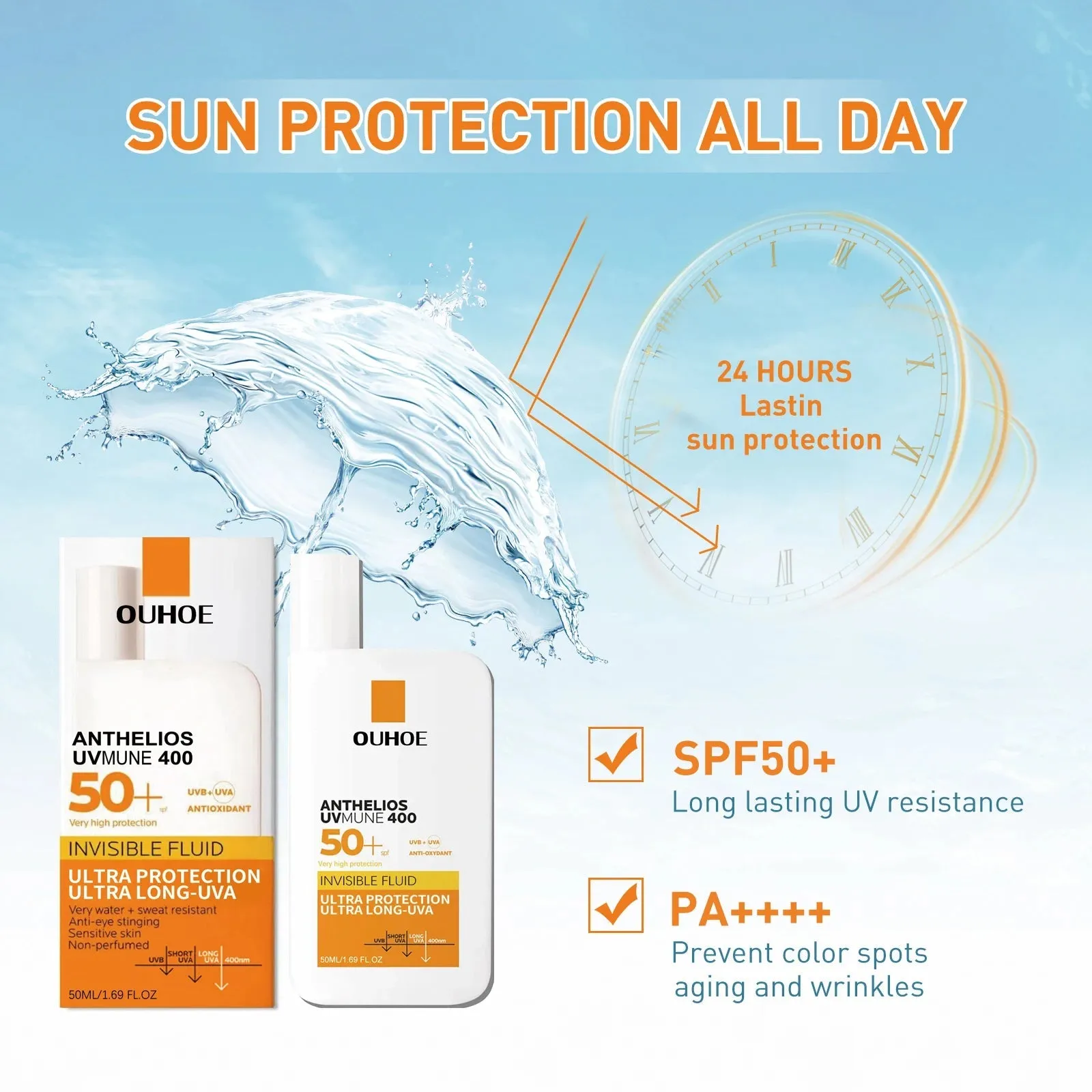 New Invisible Fluid Sunscreen SPF 50  High Quality Water   Sweat Resistant Hydrating Moisturize Lotion Sunscreen Liquid Cream