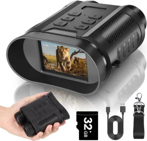 Night Vision Binoculars, 2500mA Rechargeable Portable 4K Infrared Binocular 2.4'' Portable Lightweigh Night Vision Goggles 5X Digital Zoom 32GB Card 7 Gear Adjustable IR for Outdoor Camping Hiking