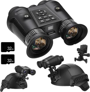 Night Vision Binoculars for Adults, 3DVR Head Mounted Night Vision Goggles, 4K HD Infrared Military Gear Tactical Digital Night Vision with 2 * 32GB Memory Card