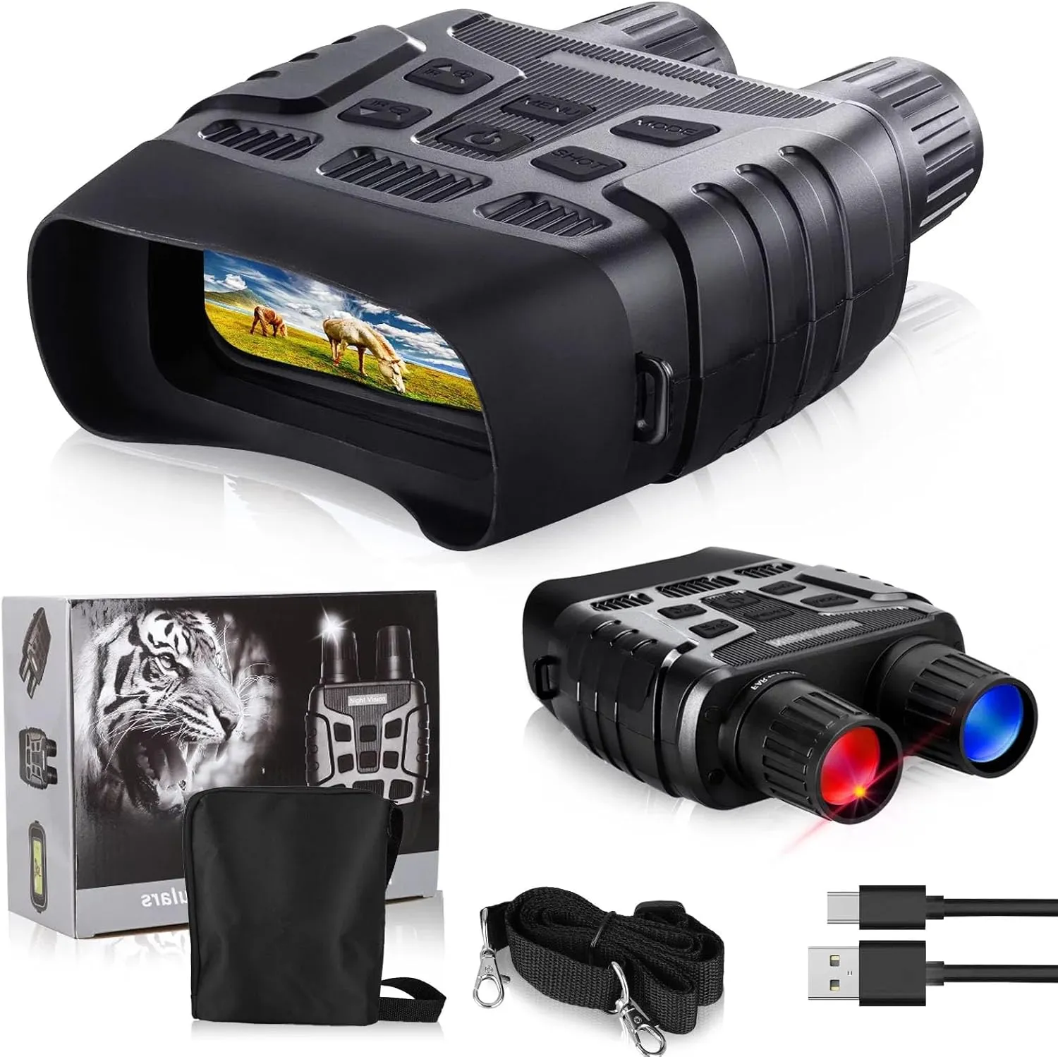 Night Vision Binoculars, Infrared Night Vision Goggles with HD Video and Photo Modes, 4X Digital Zoom, 32GB Card, Viewing from 984ft/300m for Camping & Surveillance
