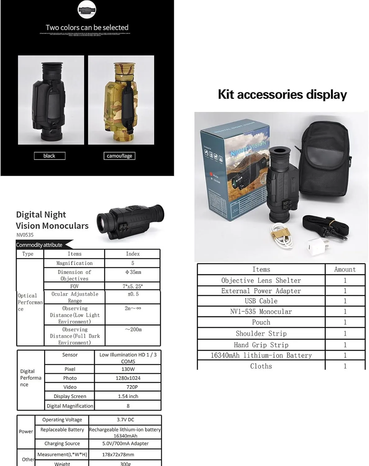 Night Vision Binoculars With 1.6" Viewing Screen, Digital Night Vision Goggles Up To 656ft/200m In 100% Darkness For Scientific Observation, Night Hunting, Outdoor Activities ( Color : Camouflage , Si