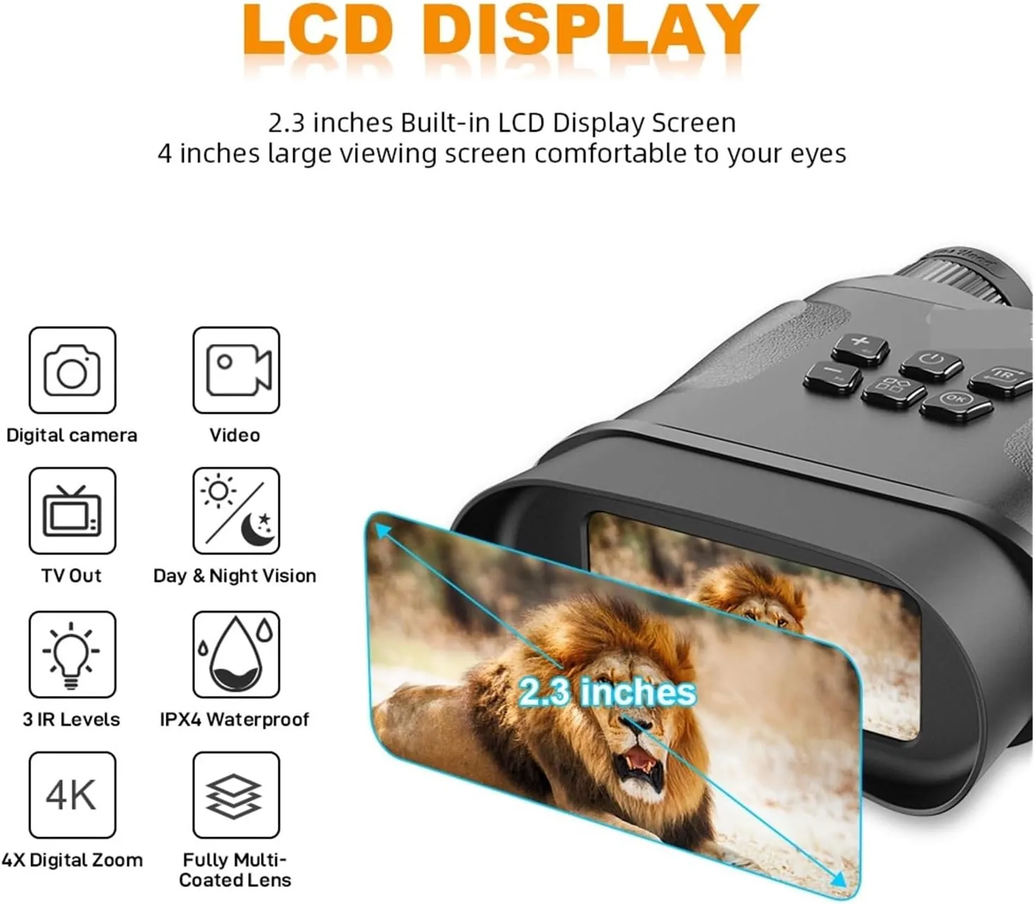 Night Vision Device Binoculars HD Digital Binoculars Long Range Night Vision Goggles for Hunting Binoculares Telescope, With Battery