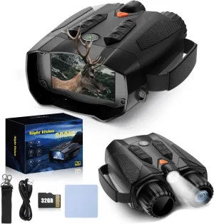 Night Vision Goggles - 4000mAH Rechargeable Battery 3.2, 1315FT 4K Infrared Binoculars, 8X Digital Zoom, Screen with 32GB TF Card