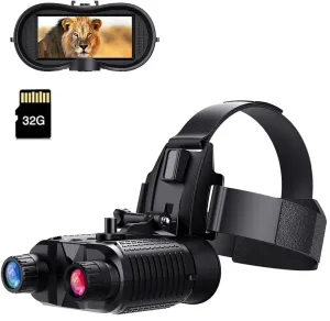 Night Vision Goggles Head-Mounted, 2.7" Screen, 984FT Infrared Viewing, Rechargeable Battery Powered Binoculars for Adults, Hands Free Night Vision Binoculars Goggles with 32GB SD Card