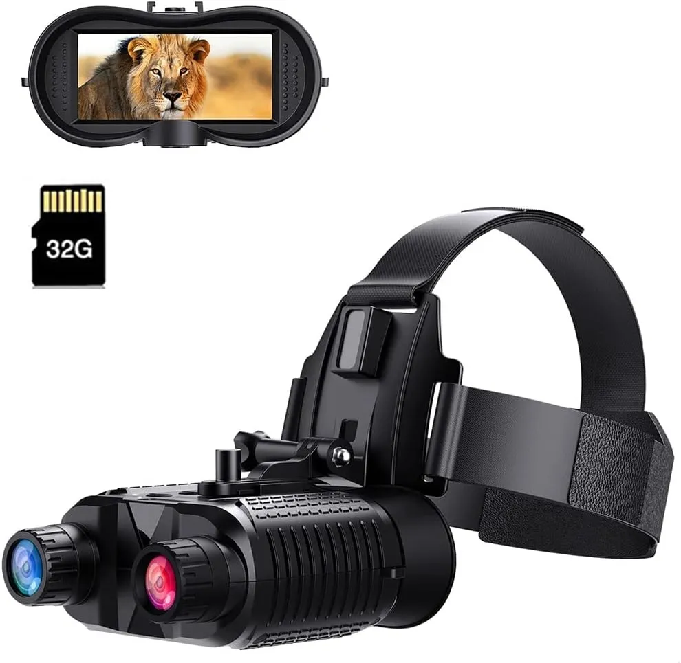 Night Vision Goggles Head-Mounted, 2.7" Screen, 984FT Infrared Viewing, Rechargeable Battery Powered Binoculars for Adults, Hands Free Night Vision Binoculars Goggles with 32GB SD Card