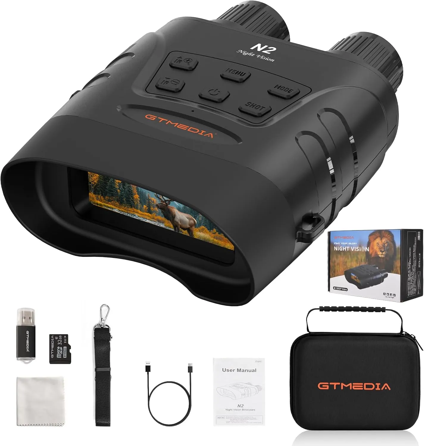 Night Vision Goggles，4K Infrared Night Vision Binoculars for Viewing in 100% Darkness with HD Large Screen, 5X Digital Zoom & 7 IR,32G TF Card for Hunting Camping Birds Watching