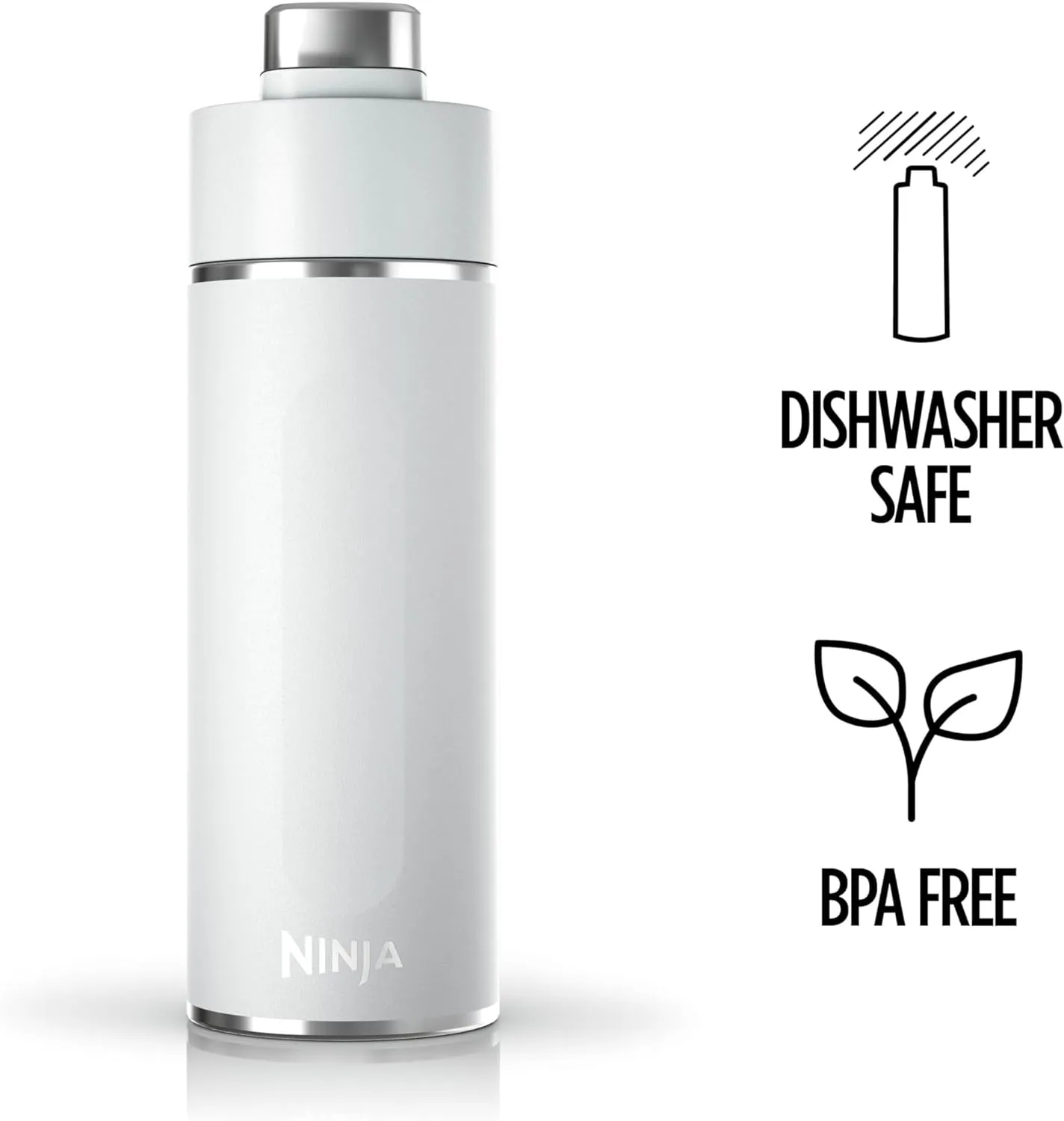 Ninja Thirsti 18oz Travel Water Bottle, For Carbonated Sparkling Drinks, Colder and Fizzier Longer, Leak Proof, 24 Hrs Cold, Dishwasher Safe, Stainless Steel Insulated Tumbler, Cloud White, DW1801WH