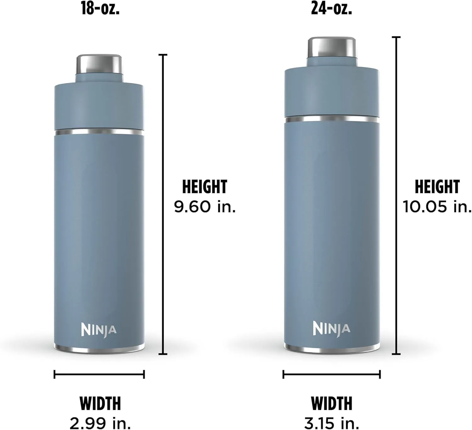 Ninja Thirsti 18oz Travel Water Bottle, For Carbonated Sparkling Drinks, Colder and Fizzier Longer, Leak Proof, 24 Hrs Cold, Dishwasher Safe, Stainless Steel Insulated Tumbler, Storm Blue, DW1801BL