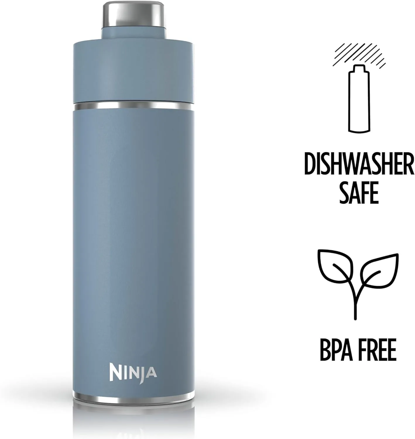 Ninja Thirsti 18oz Travel Water Bottle, For Carbonated Sparkling Drinks, Colder and Fizzier Longer, Leak Proof, 24 Hrs Cold, Dishwasher Safe, Stainless Steel Insulated Tumbler, Storm Blue, DW1801BL