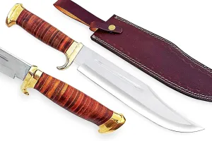 Nooraki BK73 Handmade High Carbon Steel Fixed Blade Leather Knife with Leather Sheath, Full Tang Multipurpose Knife with Leather & Brass Handle for Everyday Use and Outdoor Activities, 18" Length