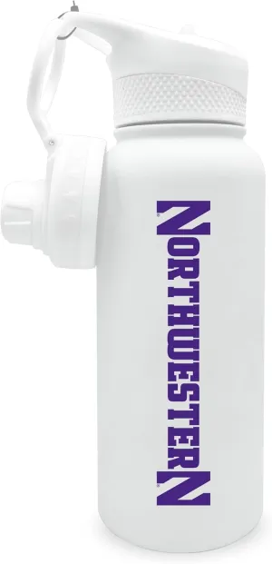 Northwestern University 34oz Stainless Steel Bottle with 2 Lids - White