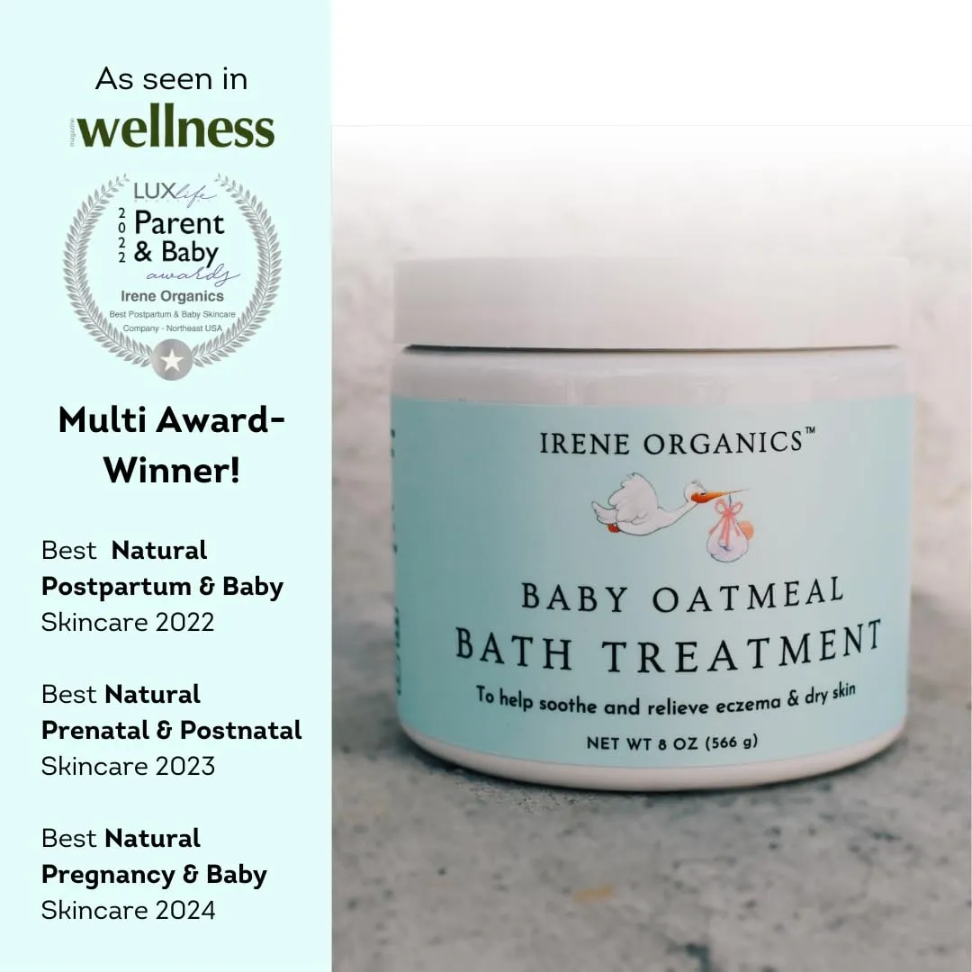 Oatmeal Baby Bath Powder for Eczema by Irene Organics - Colloidal Oatmeal for Soothing Treatment of Eczema, Diaper Rash, Dry Skin, Itching and Irritation - Moisturize and Sooth Baby and Toddler Skin