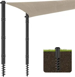 OCRETOARE Shade Sail Poles,2PCS Heavy Duty Sun Shade Sail Pole with Spiral Drill Bit,Steel Sail Post with D-Clamp for Outdoor String Light, Patio, Backyard 2.36in,12 Feet