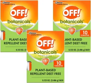 OFF! Botanicals Plant-Based Towelettes 10 Count (Pack of 3)