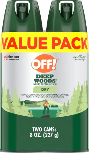 OFF! Deep Woods Insect Repellent Aerosol, Dry, Non-Greasy Formula, Bug Spray with Long Lasting Protection from Mosquitoes, 4 Oz, 2 Count