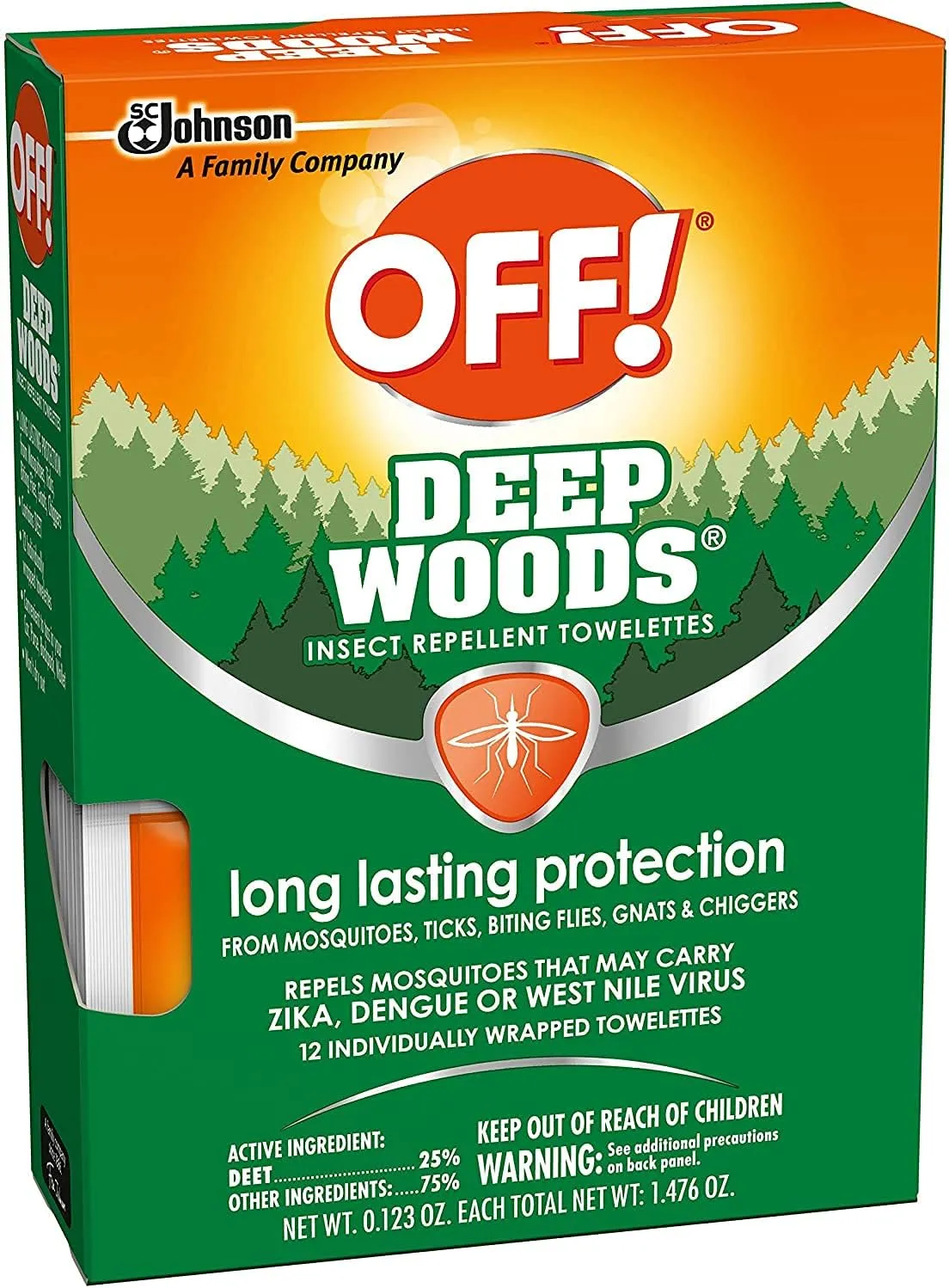 OFF! Deep Woods Mosquito and Insect Repellent Wipes, Long Lasting, 12 Individually Wrapped Wipes (2)