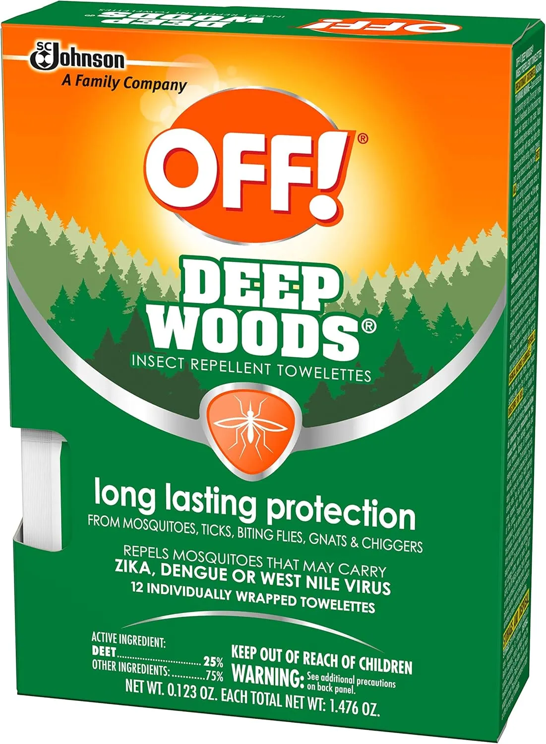 OFF! Deep Woods Mosquito and Insect Repellent Wipes, Long Lasting, 12 Individually Wrapped Wipes (2)