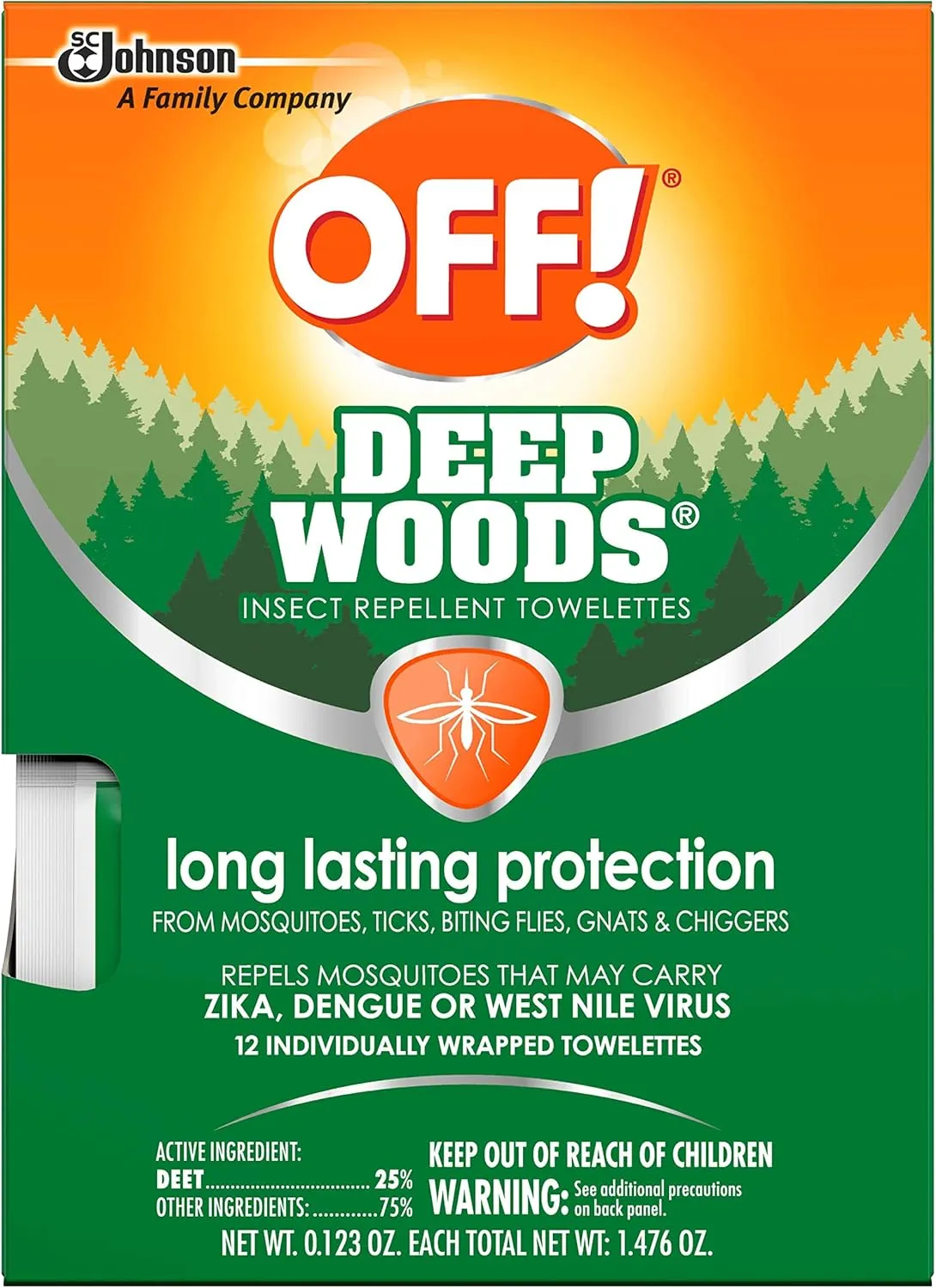 OFF! Deep Woods Mosquito and Insect Repellent Wipes, Long Lasting, 12 Individually Wrapped Wipes (2)