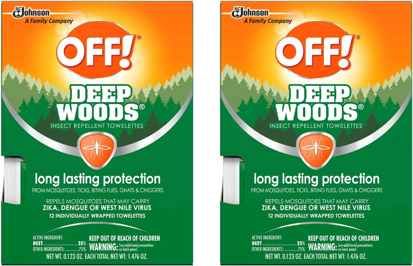 OFF! Deep Woods Mosquito and Insect Repellent Wipes, Long Lasting, 12 Individually Wrapped Wipes (2)