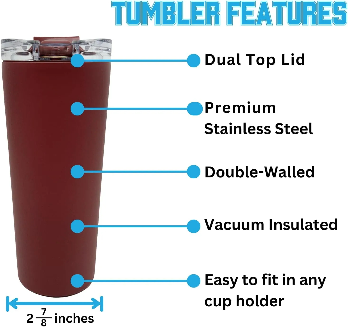 Officially Licensed Collegiate Stainless Steel Tumbler - Double Walled Insulated Travel Thermos - 24 oz (Boston Maroon)