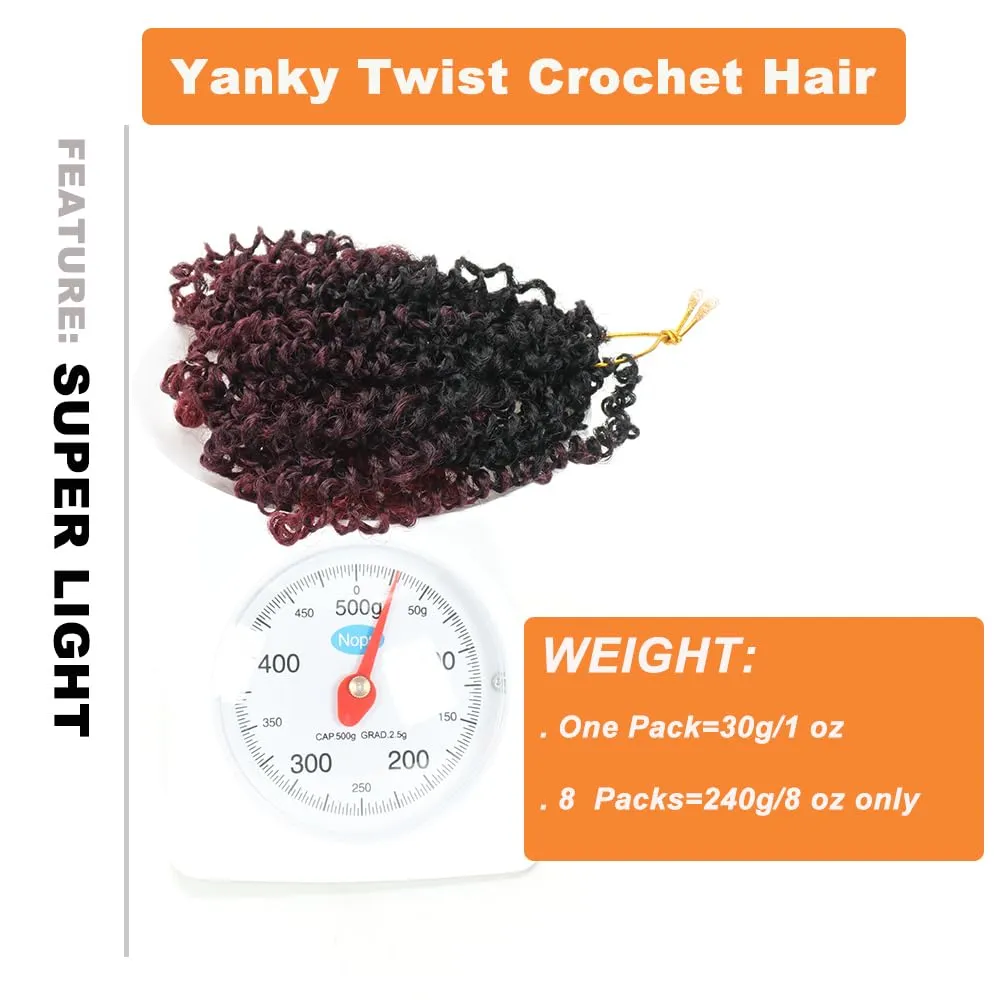 Ombre Bug Yanky Twist Crochet Braids Hair 100% Handmade Synthetic Short Re-twisted Curls Bohemian Spring Twists Crochet Braids for Black Women Pro-looped Hair Extensions(10” 8 packs 3T99J530）