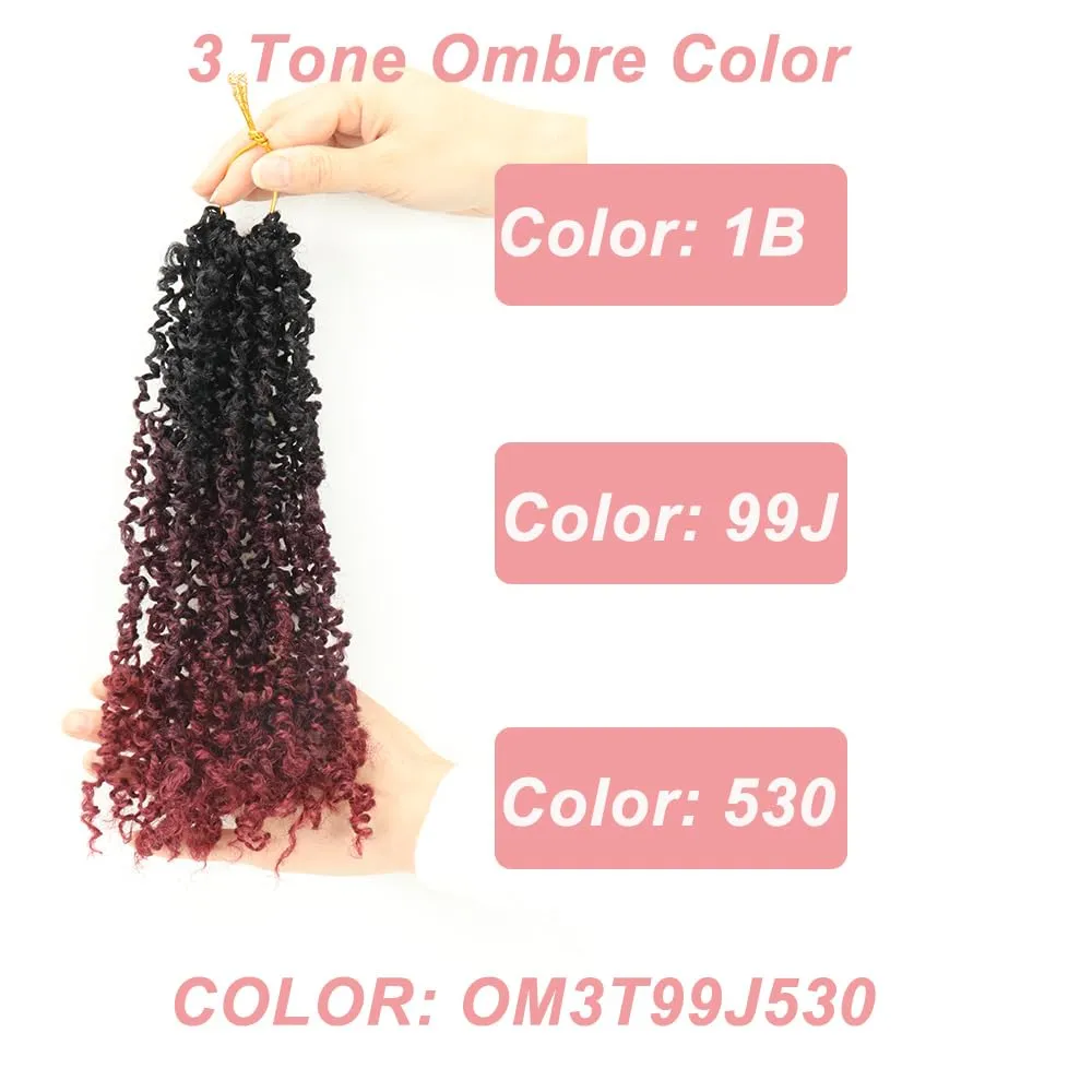 Ombre Bug Yanky Twist Crochet Braids Hair 100% Handmade Synthetic Short Re-twisted Curls Bohemian Spring Twists Crochet Braids for Black Women Pro-looped Hair Extensions(10” 8 packs 3T99J530）