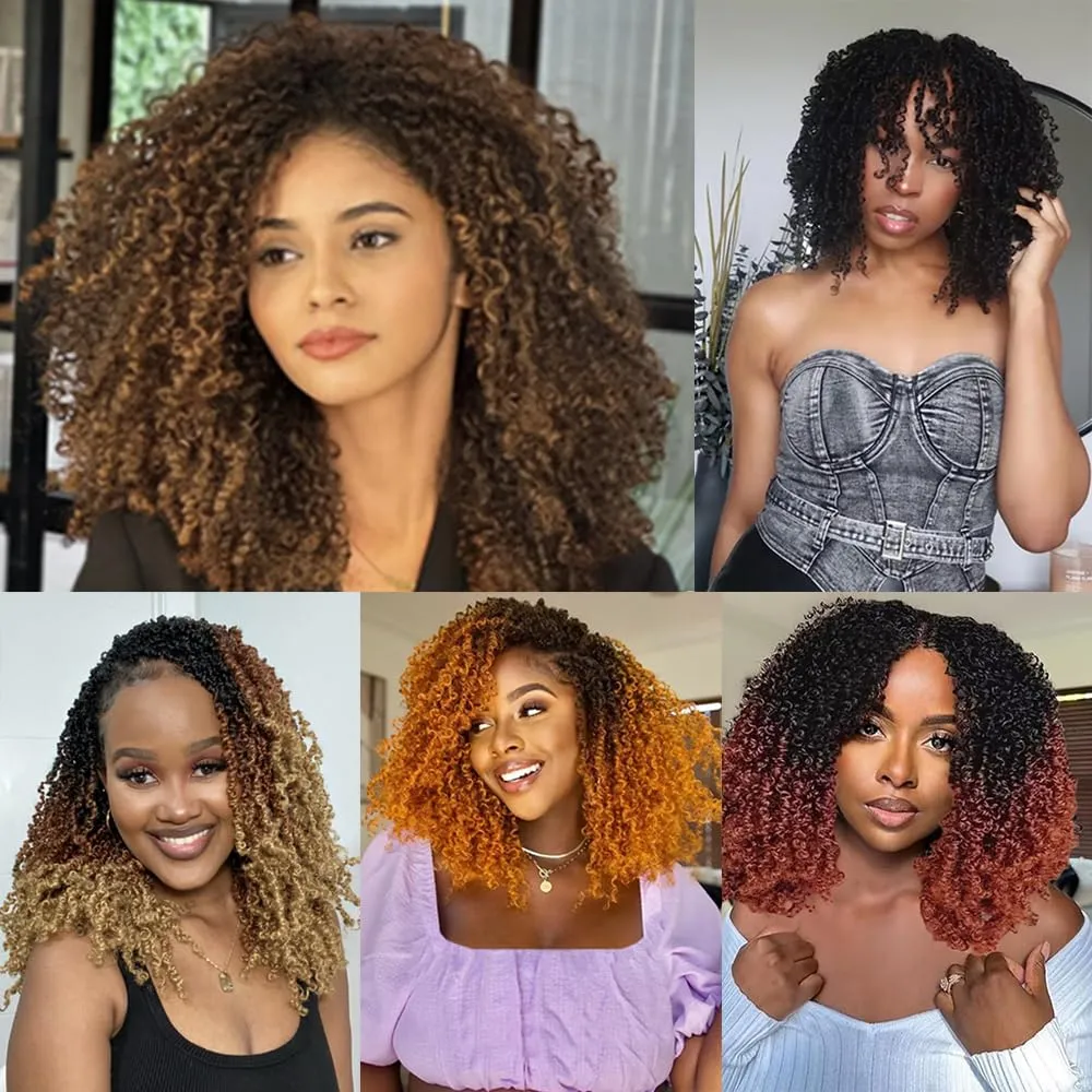 Ombre Bug Yanky Twist Crochet Braids Hair 100% Handmade Synthetic Short Re-twisted Curls Bohemian Spring Twists Crochet Braids for Black Women Pro-looped Hair Extensions(10” 8 packs 3T99J530）