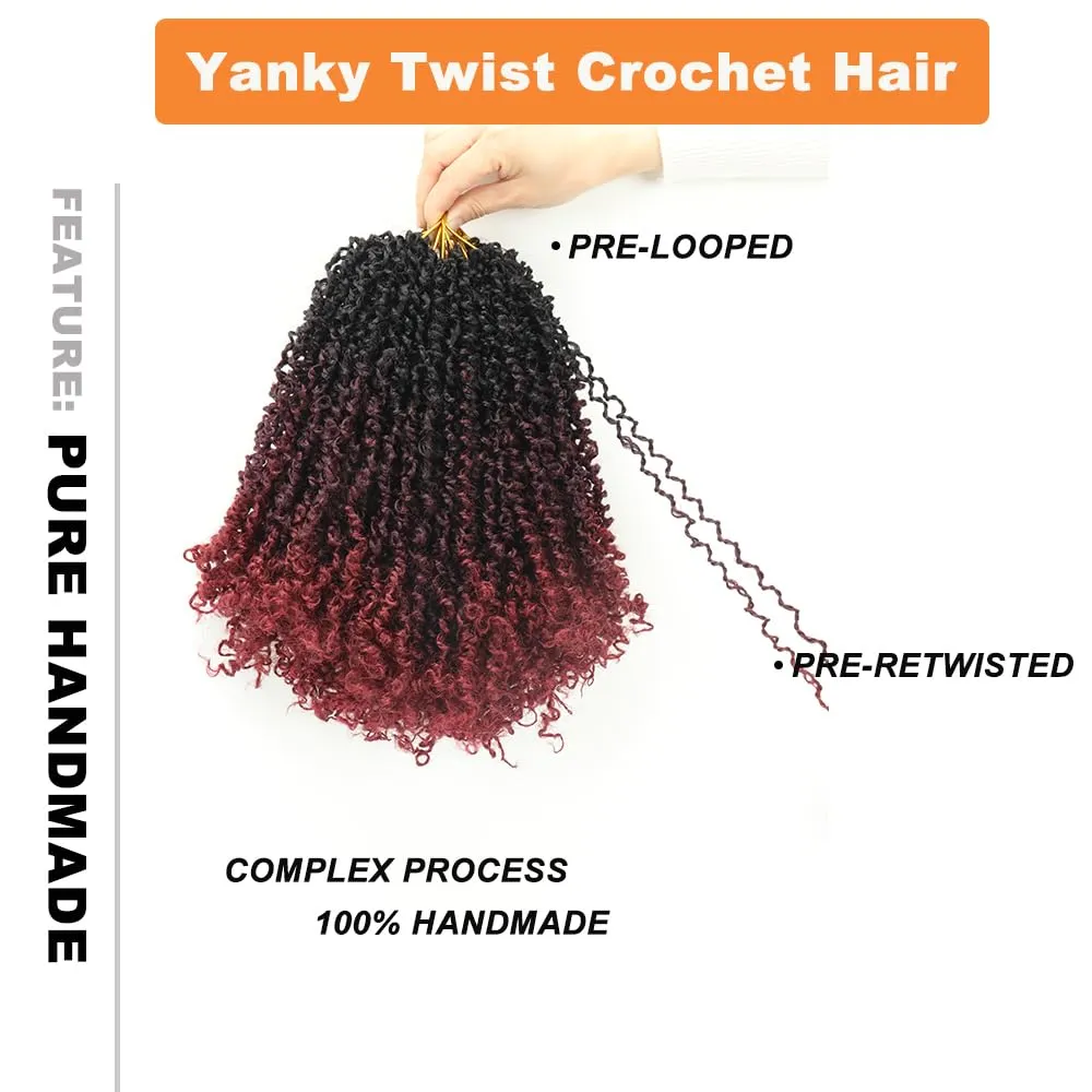 Ombre Bug Yanky Twist Crochet Braids Hair 100% Handmade Synthetic Short Re-twisted Curls Bohemian Spring Twists Crochet Braids for Black Women Pro-looped Hair Extensions(10” 8 packs 3T99J530）