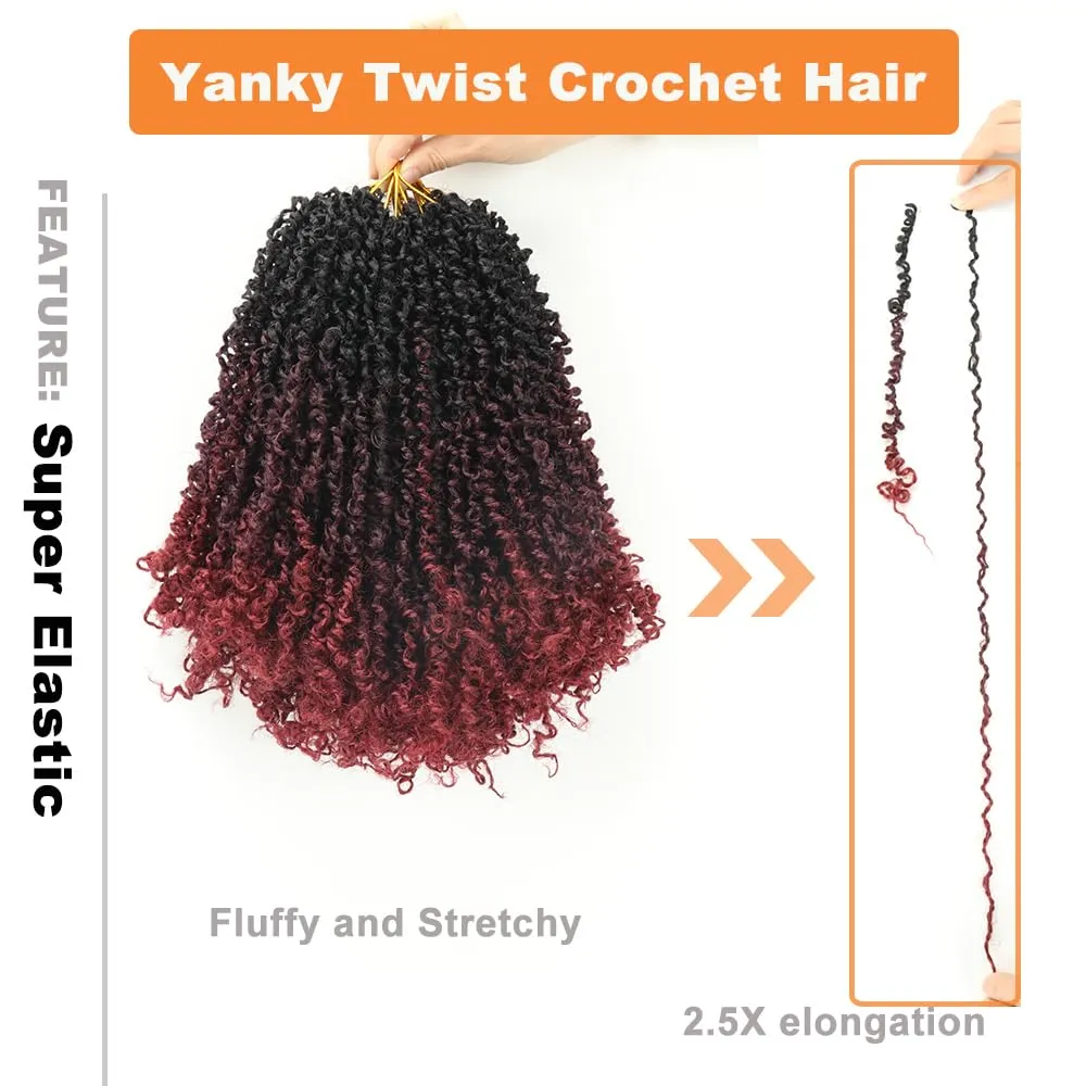 Ombre Bug Yanky Twist Crochet Braids Hair 100% Handmade Synthetic Short Re-twisted Curls Bohemian Spring Twists Crochet Braids for Black Women Pro-looped Hair Extensions(10” 8 packs 3T99J530）