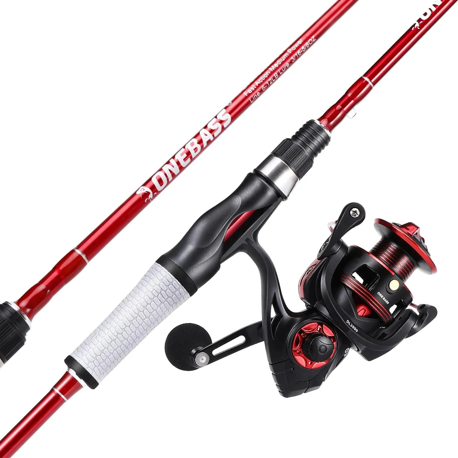 One Bass Spirit Flame Fishing Rod Reel Combo, Spinning Fishing Pole with Graphite 2Pc Blanks, Stainless Steel Guides