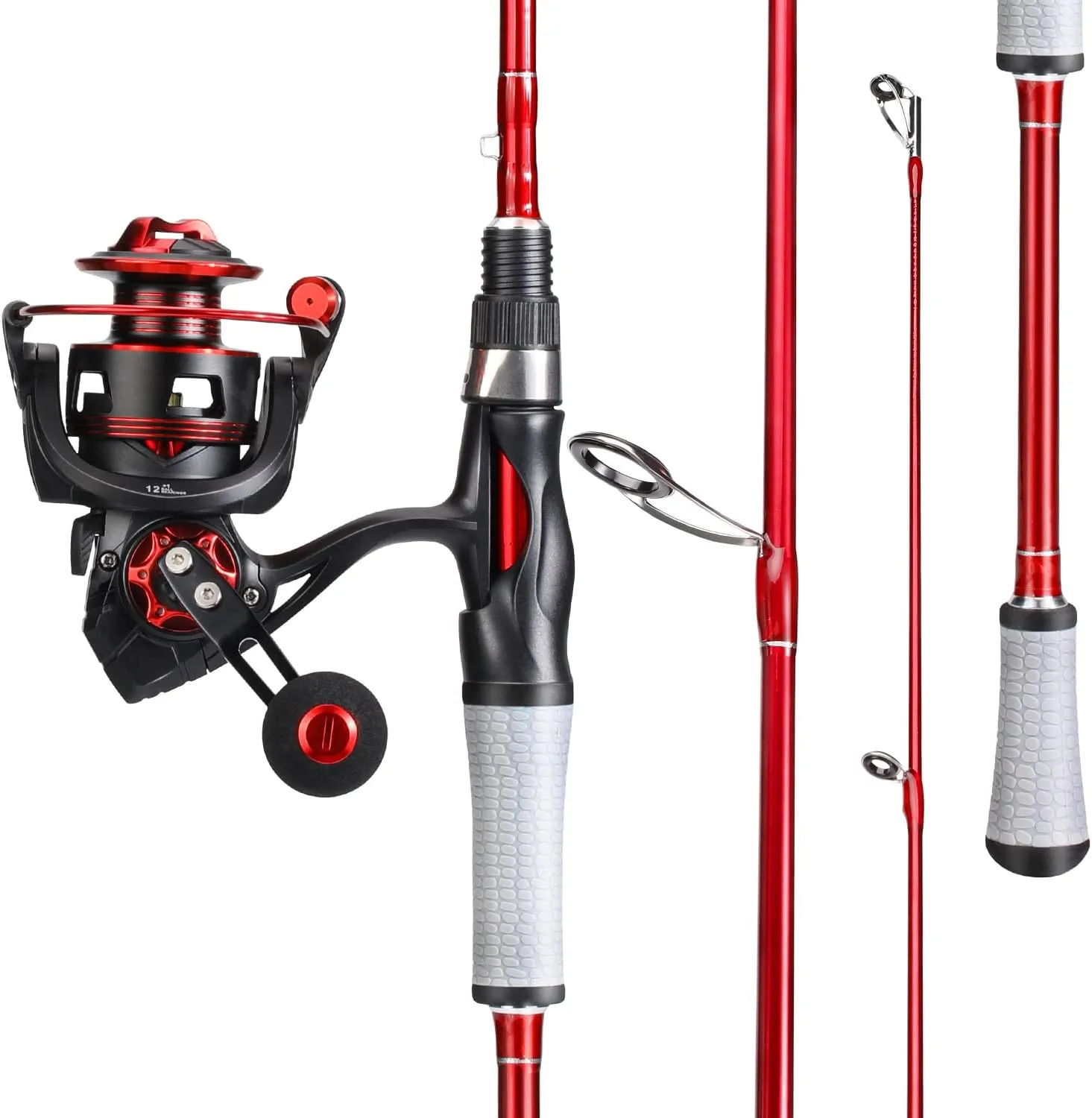 One Bass Spirit Flame Fishing Rod Reel Combo, Spinning Fishing Pole with Graphite 2Pc Blanks, Stainless Steel Guides