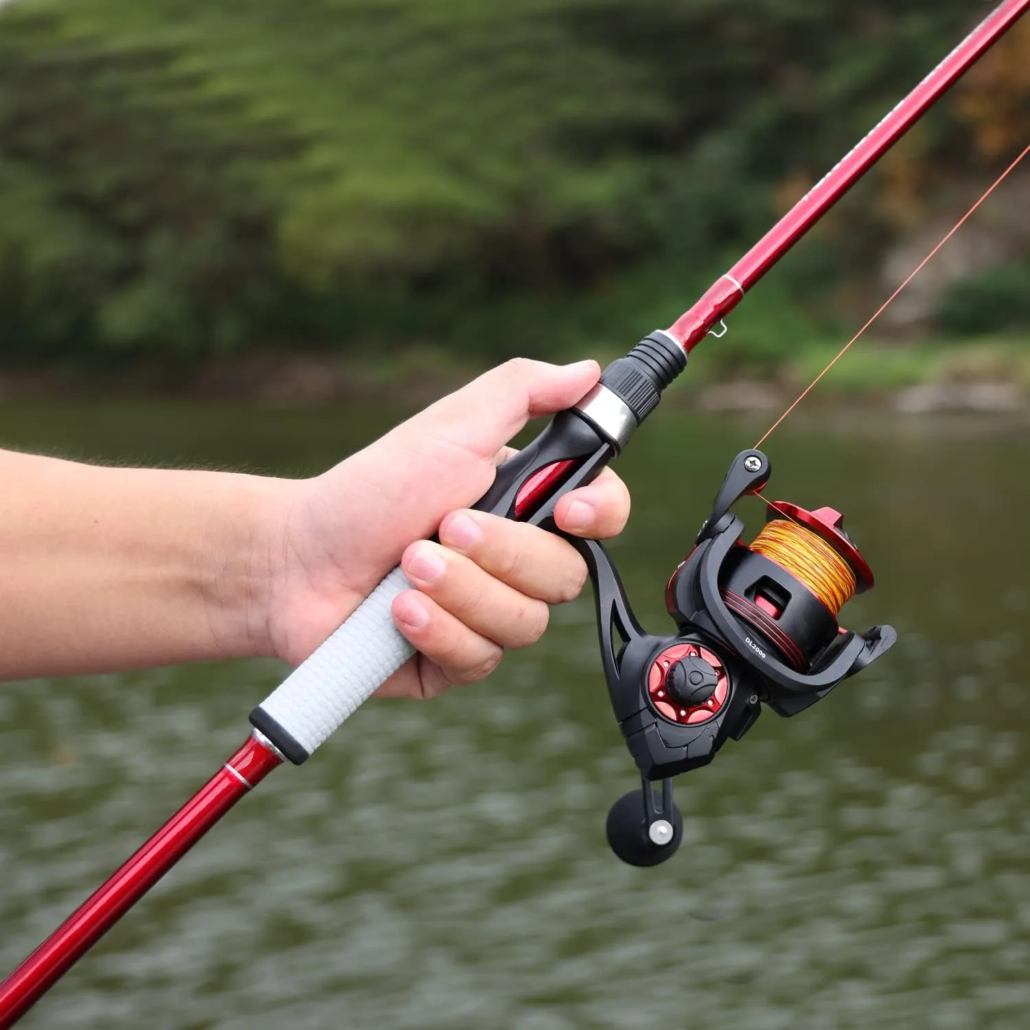 One Bass Spirit Flame Fishing Rod Reel Combo, Spinning Fishing Pole with Graphite 2Pc Blanks, Stainless Steel Guides