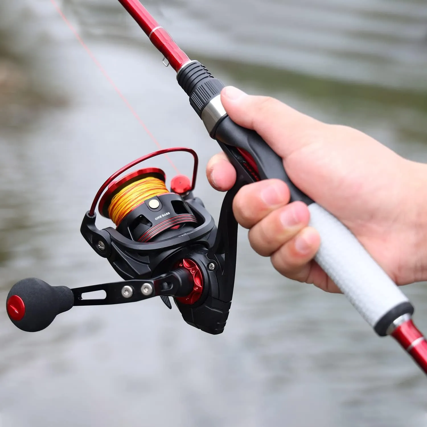 One Bass Spirit Flame Fishing Rod Reel Combo, Spinning Fishing Pole with Graphite 2Pc Blanks, Stainless Steel Guides