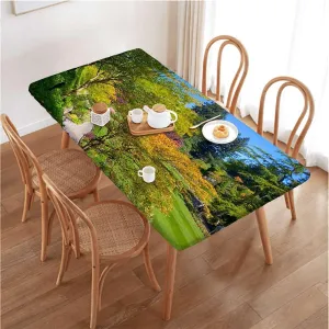 Orange Green Fitted Tablecloth Fall Valley Natural Season Tablecloth Fitted Rectangle Elastic Edged Table Cover Waterproof ​Fabric,for 4 Foot Tables Fall Scenic