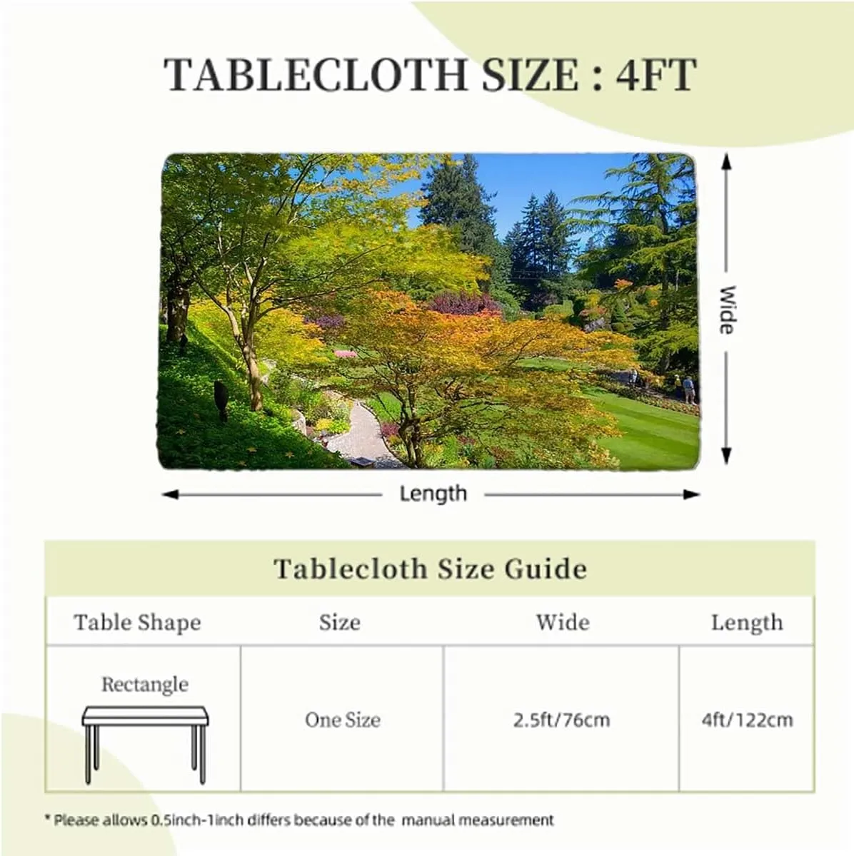 Orange Green Fitted Tablecloth Fall Valley Natural Season Tablecloth Fitted Rectangle Elastic Edged Table Cover Waterproof ​Fabric,for 4 Foot Tables Fall Scenic