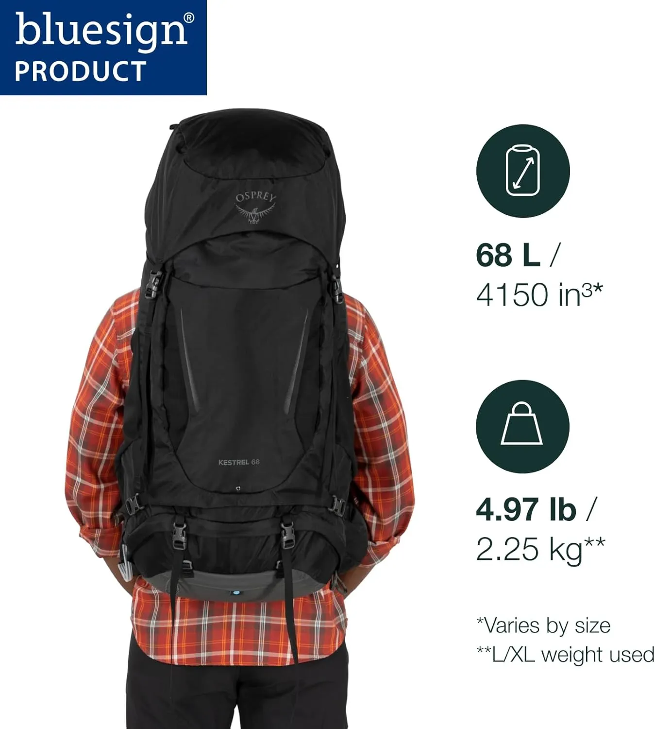 Osprey Kestrel 68L Men's Backpacking Backpack, Bonsai Green, L/XL